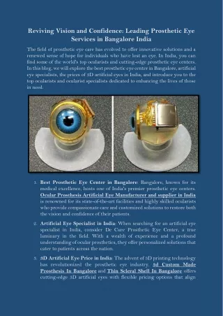 Reviving Vision and Confidence Leading Prosthetic Eye Services in Bangalore India