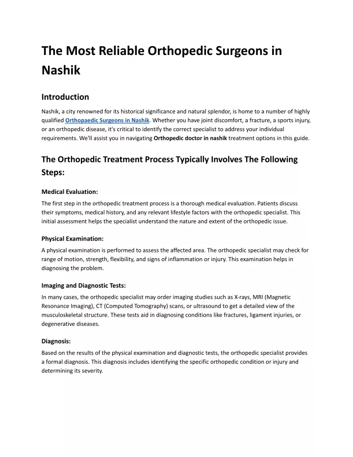 the most reliable orthopedic surgeons in nashik