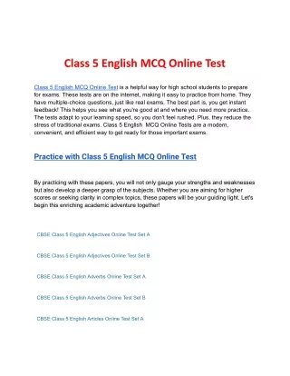 Class 5 English MCQ Online Test