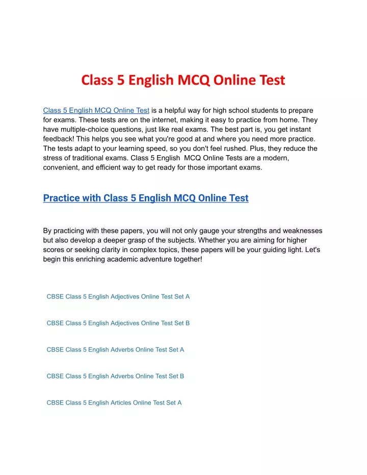 class 5 english mcq online test