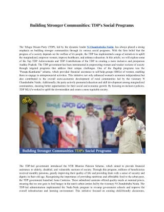 Building Stronger Communities: TDP's Social Programs