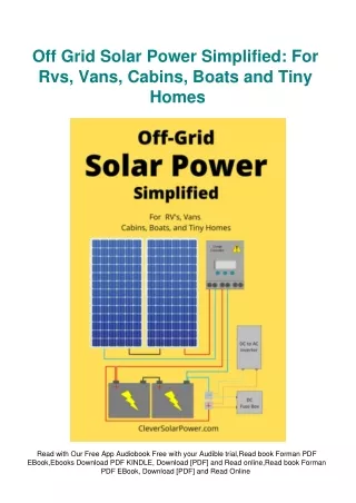 EBook PDF Off Grid Solar Power Simplified For Rvs  Vans  Cabins  Boats and Tiny
