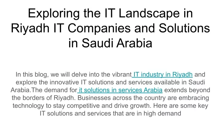 exploring the it landscape in riyadh it companies