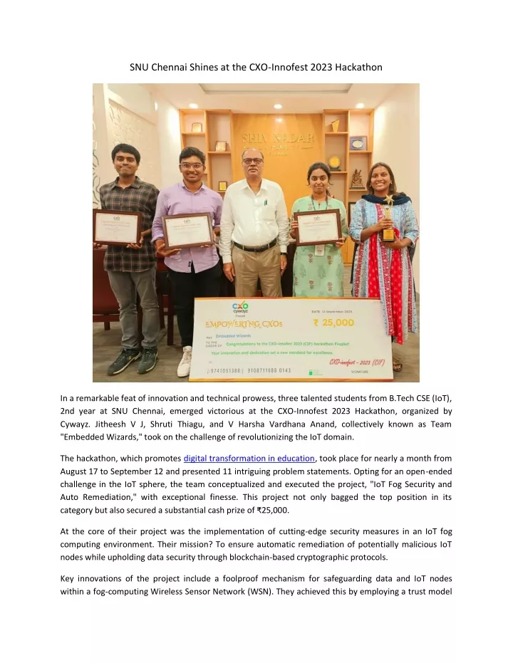 snu chennai shines at the cxo innofest 2023