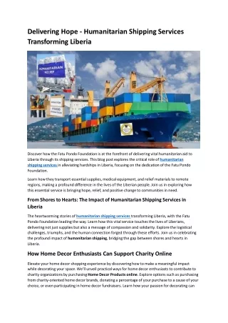 Delivering Hope - Humanitarian Shipping Services Transforming Liberia