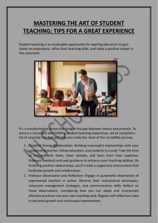 MASTERING THE ART OF STUDENT TEACHING TIPS FOR A GREAT EXPERIENCE