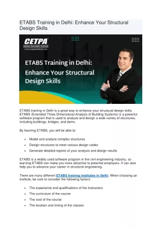 etabs training in delhi enhance your structural