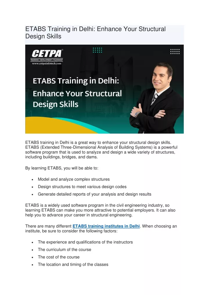 etabs training in delhi enhance your structural