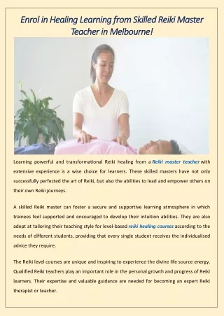 Enrol in Healing Learning from Skilled Reiki Master Teacher in Melbourne!