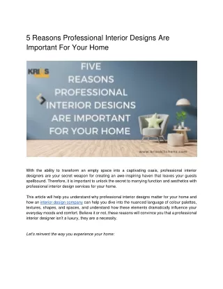 5 Reasons Professional Interior Designs Are Important For Your Home