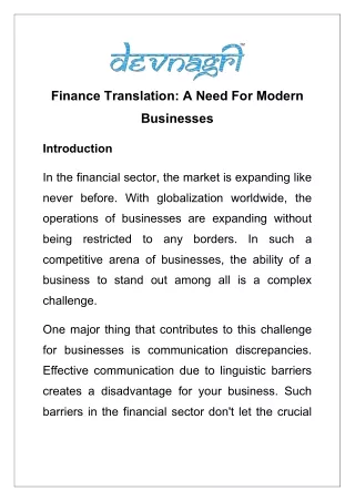 finance translation a need for modern