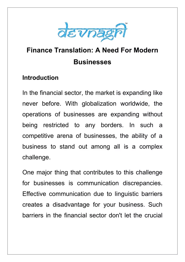 finance translation a need for modern