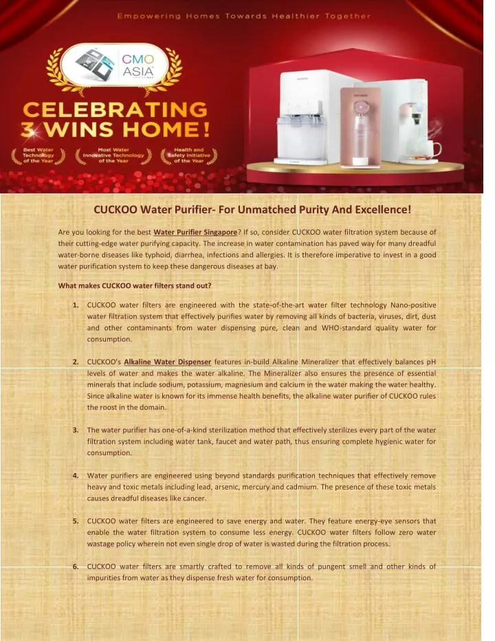 cuckoo water purifier for unmatched purity