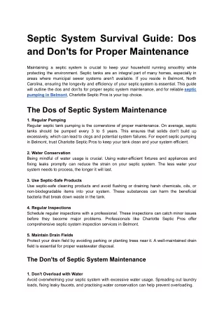 Septic System Survival Guide: Dos and Don'ts for Proper Maintenance