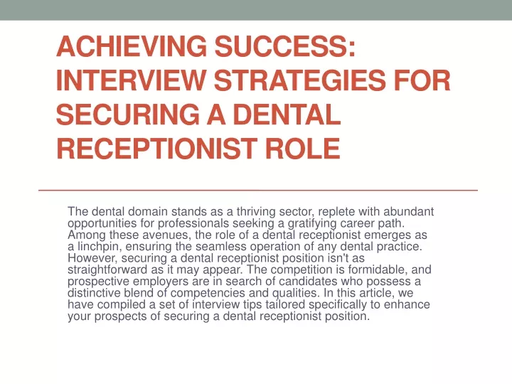achieving success interview strategies for securing a dental receptionist role