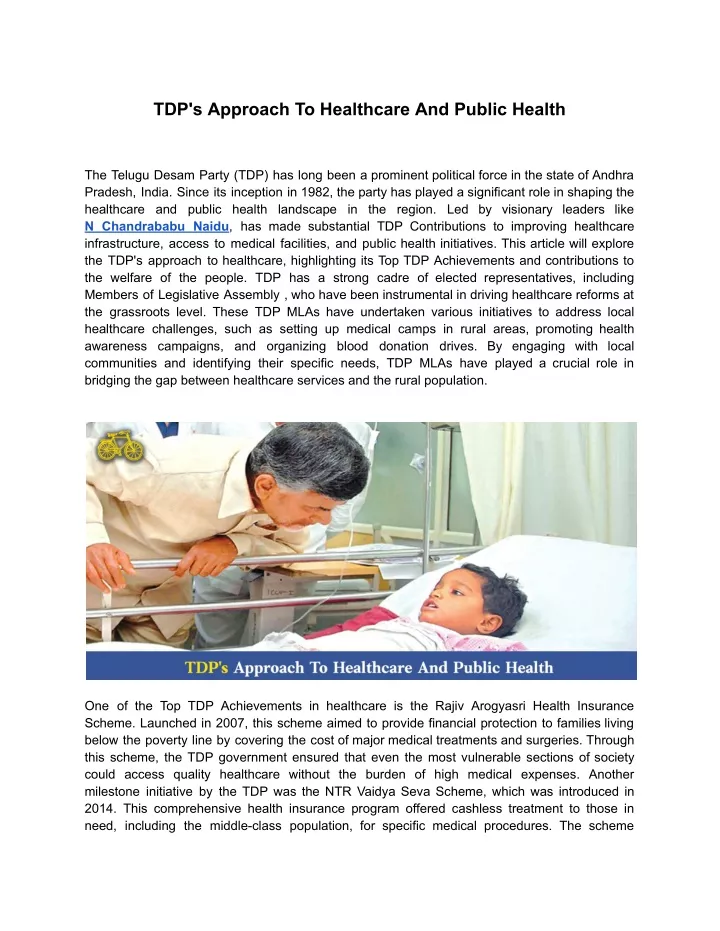 tdp s approach to healthcare and public health