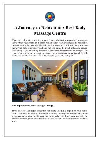 A Journey to Relaxation: Best Body Massage Centre