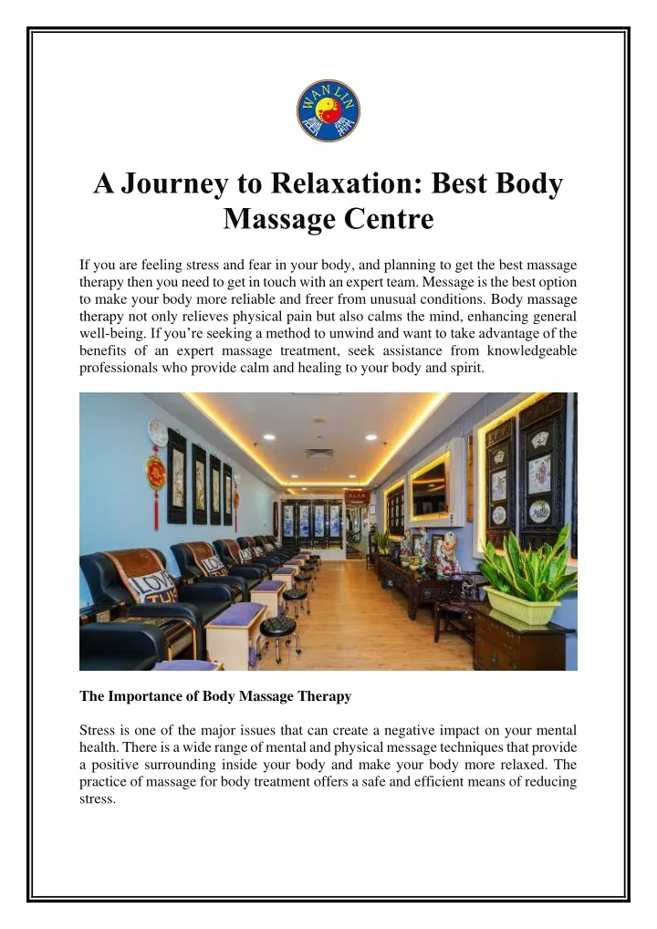 a journey to relaxation best body massage centre