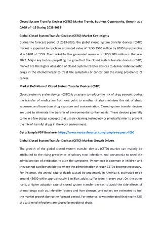 closed system transfer devices cstd market trends