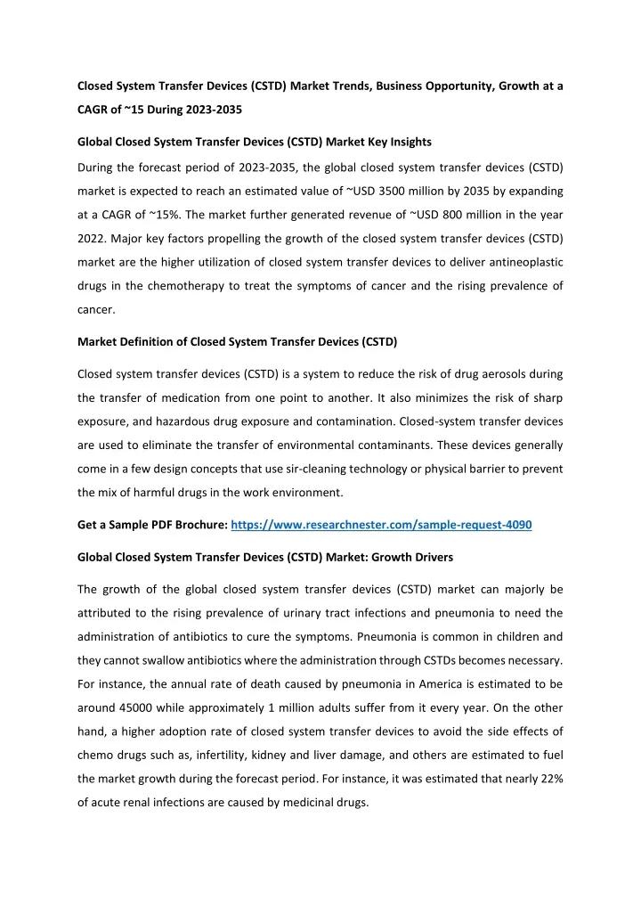 closed system transfer devices cstd market trends