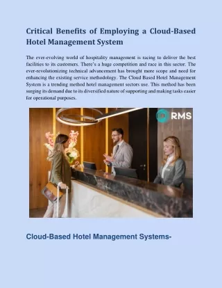 Critical Benefits of Employing a Cloud-Based Hotel Management System