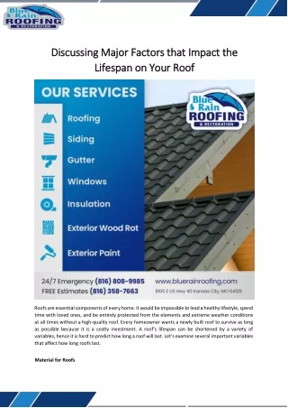 Discussing Major Factors that Impact the Lifespan on Your Roof