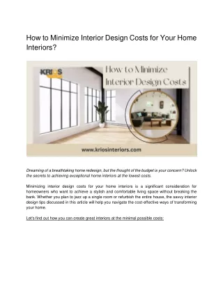 How to Minimize Interior Design Costs for Your Home Interiors_
