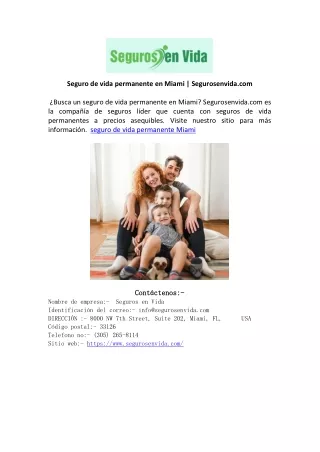 Seguro de vida permanente en Miami | Segurosenvida.com