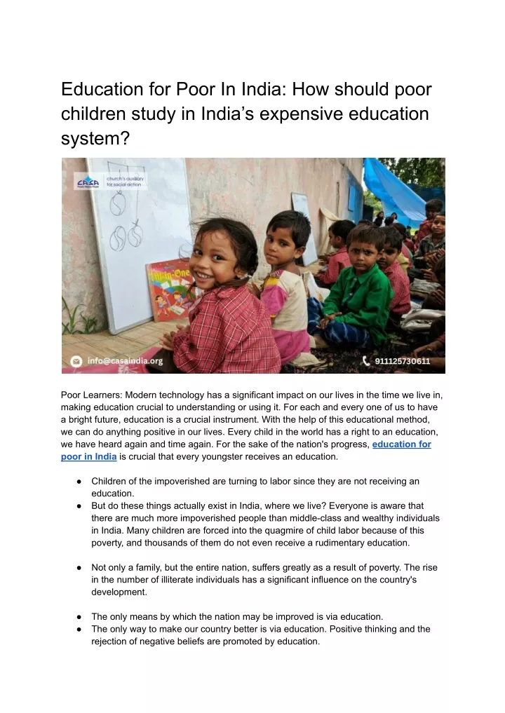 education for poor in india how should poor