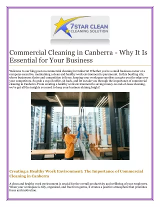 Commercial Cleaning in Canberra Why It Is Essential for Your Business