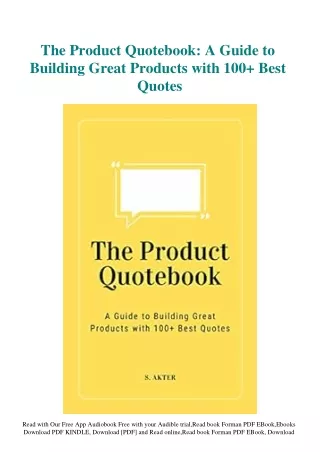 [DOWNLOAD] eBooks The Product Quotebook A Guide to Building Great Products with