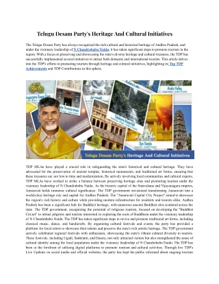 Telugu Desam Party's Heritage And Cultural Initiatives