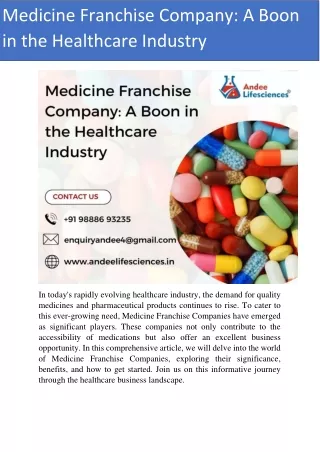 Medicine Franchise Company A Boon in the Healthcare Industry