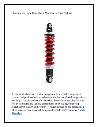 Choosing the Right Rear Shock Absorber for Your Vehicle