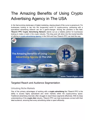 The Amazing Benefits of Using Crypto Advertising Agency in The USA
