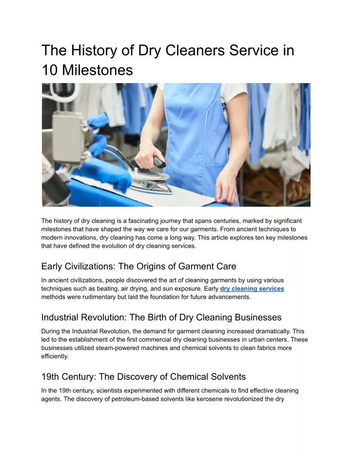 the history of dry cleaners service