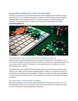 Responsible Gambling Tips- Place Your Bets Safely