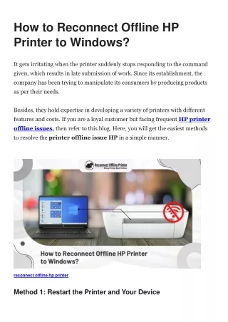 How to Reconnect Offline HP Printer to Windows..