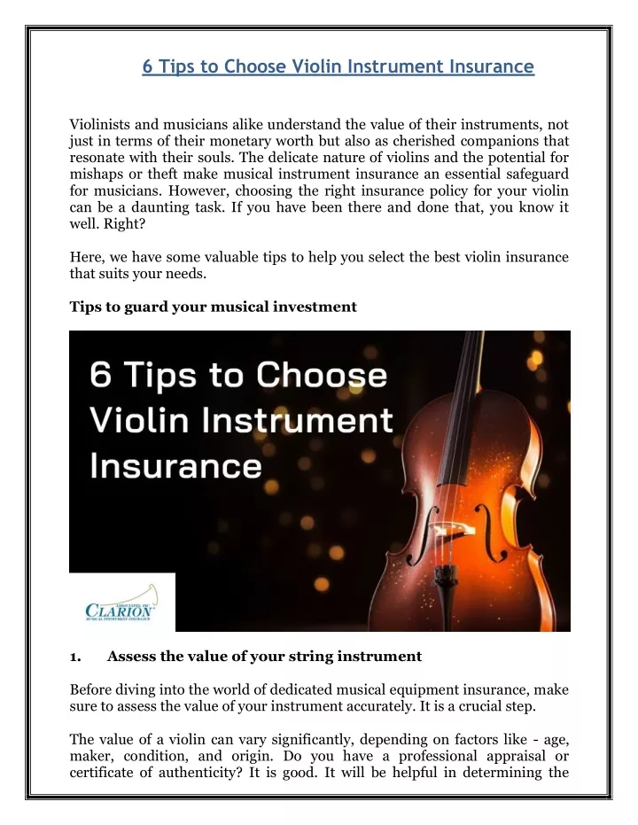 6 tips to choose violin instrument insurance