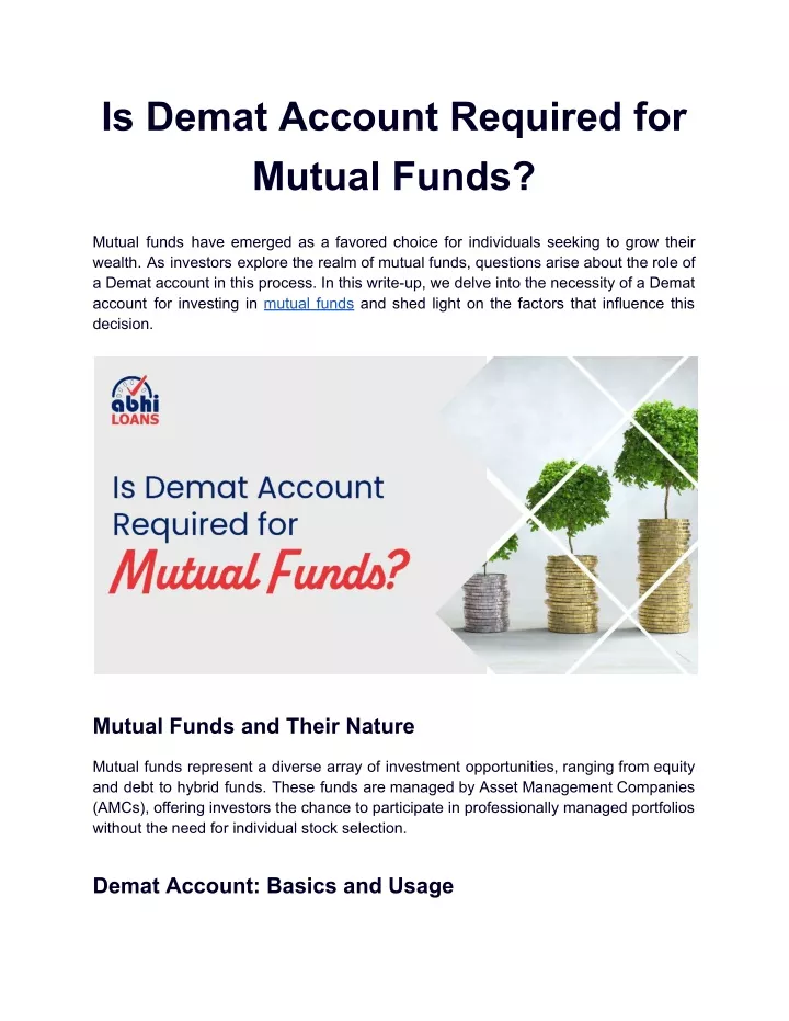 is demat account required for mutual funds