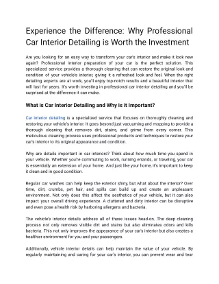 Experience the Difference_ Why Professional Car Interior Detailing is Worth the Investment