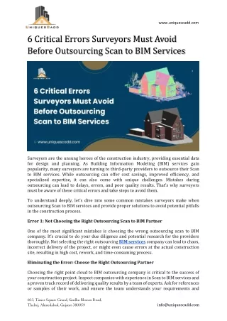 6 Critical Errors Surveyors Must Avoid Before Outsourcing Scan to BIM Services