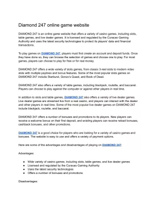 Diamond 247 online game website