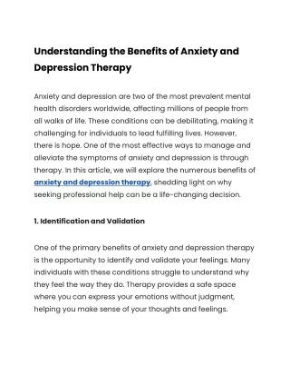 Understanding the Benefits of Anxiety and Depression Therapy
