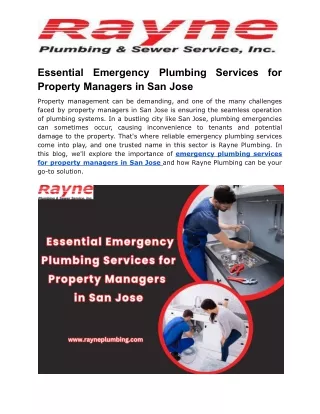 Essential Emergency Plumbing Services for Property Managers in San Jose