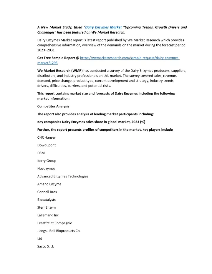 a new market study titled dairy enzymes market