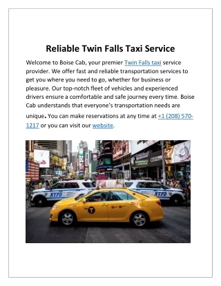 Reliable Twin Falls Taxi Service - Boise Cab Service