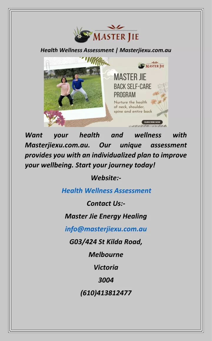 health wellness assessment masterjiexu com au