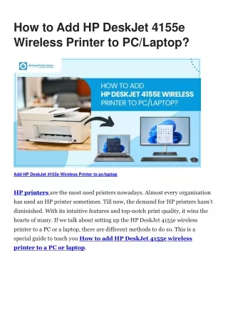 How to Add HP DeskJet 4155e Wireless Printer to PC & Laptop.