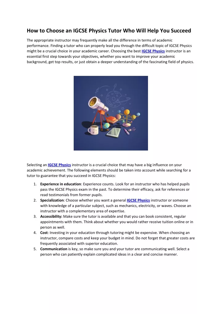 how to choose an igcse physics tutor who will